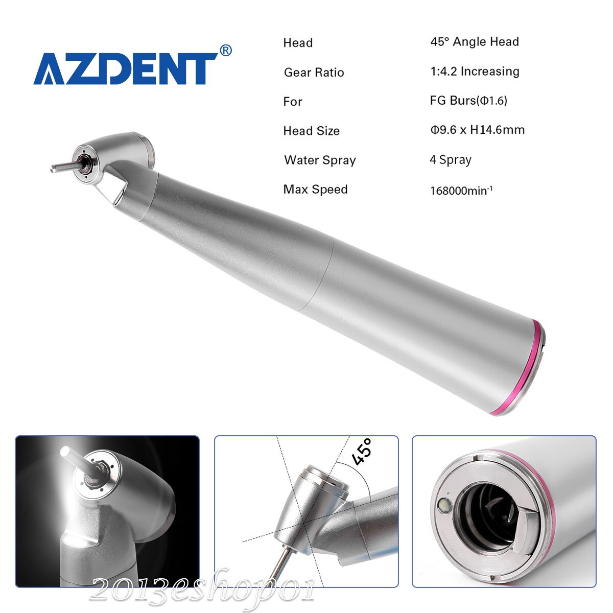AZDENT Dental Optic Fiber 1:4.2 Increasing Handpiece 45°Angle Fit FG 1.6mm burs