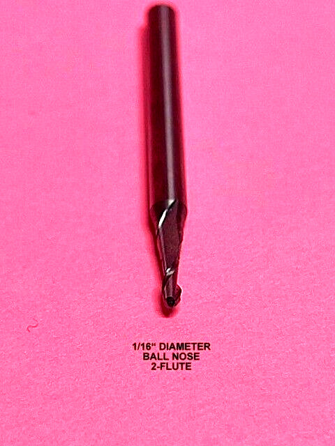 CARBIDE BALL NOSE END MILL 1/16″ DIAMETER 3/16″ LOC 1/8″ SHANK 2 FLUTE 1.5″ OAL