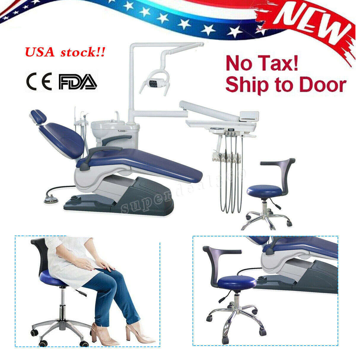 Dental Unit Chair Computer Controlled Motor Hard Leather +LED Oral Lamp +Stool