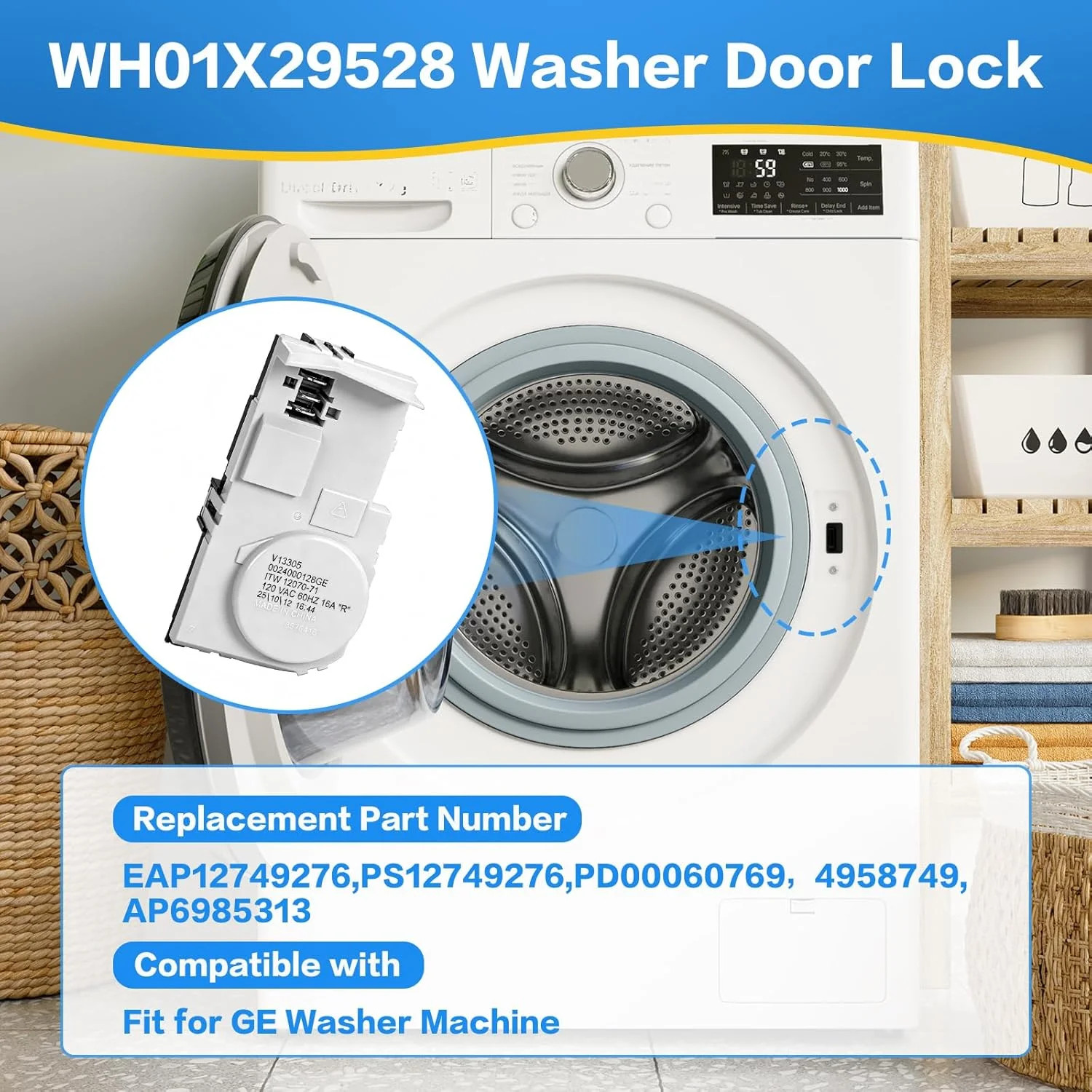 2026 Upgraded WH01X29528 Washer Lid Lock Switch, Replacement for GE Front Load W