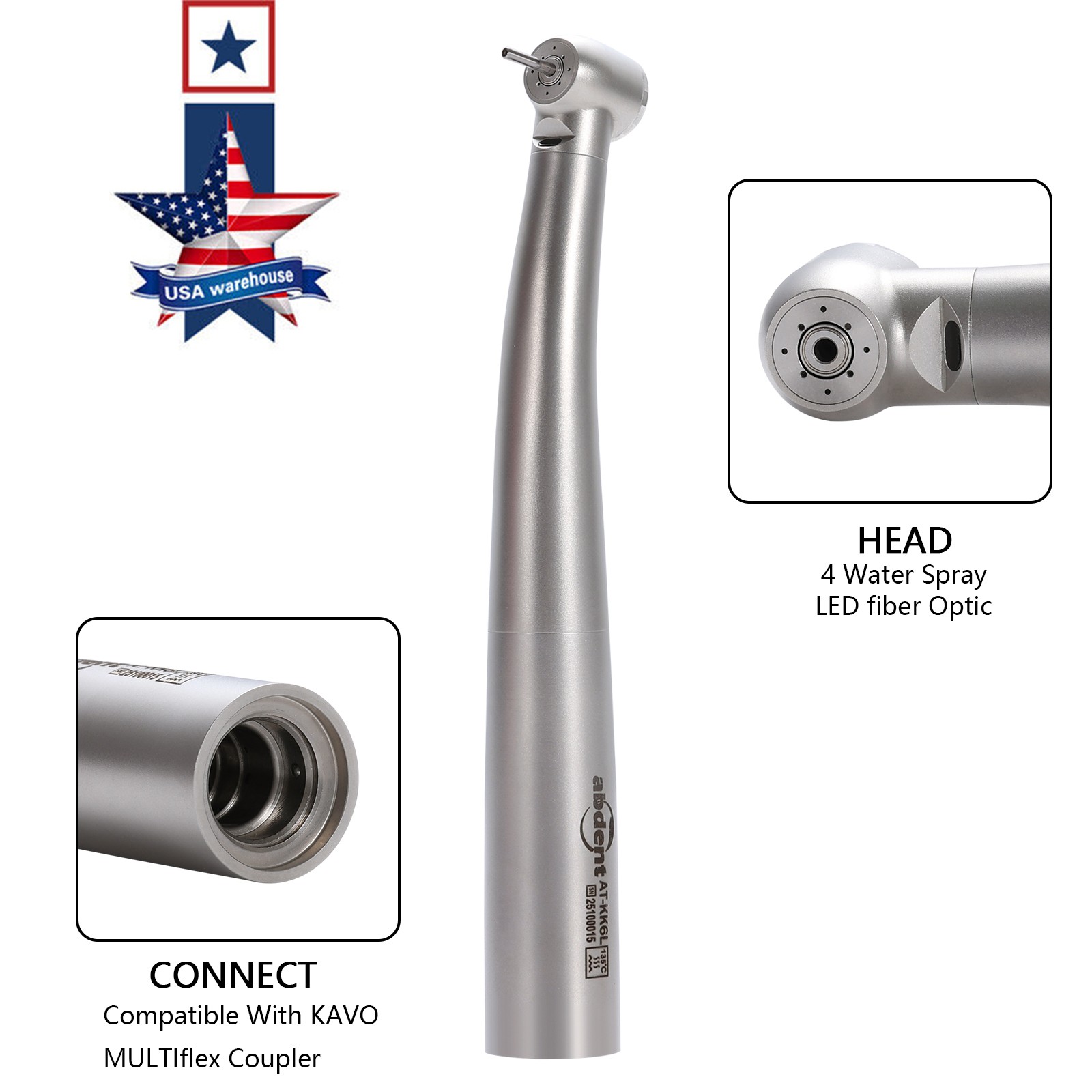 abdent Dental Fiber Optic LED Handpiece Four Spray Fit KAV MULTIflex Coupler