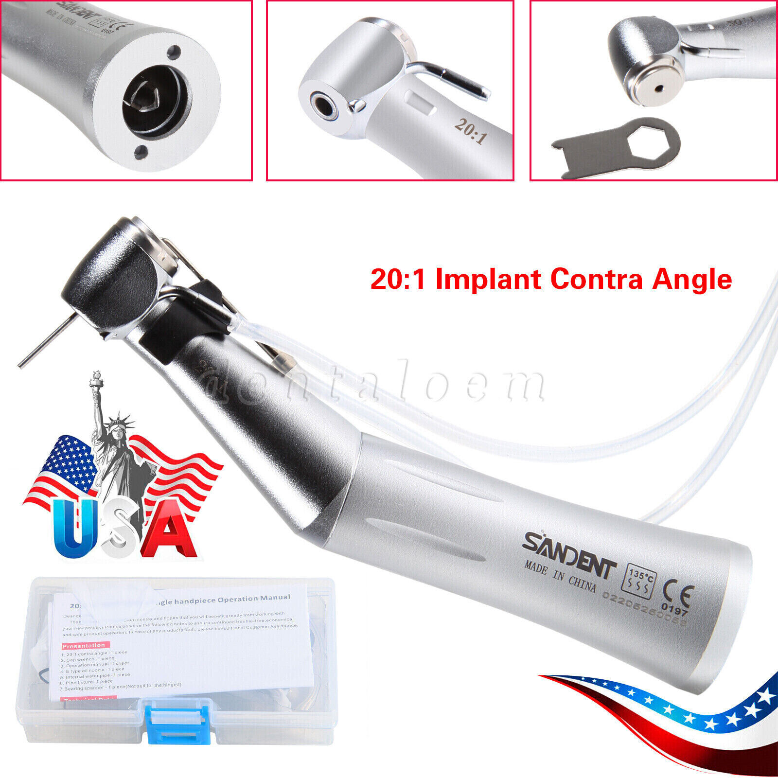 Dental Implant Motor System LED Touch Screen /20:1 Reduction Contra Angle Push