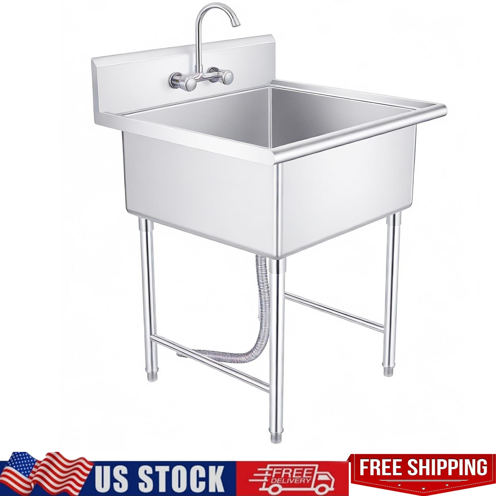 Commercial Stainless Steel Utility Sink Kitchen Wash Tub 27.56″ × 11.9″ × 27″