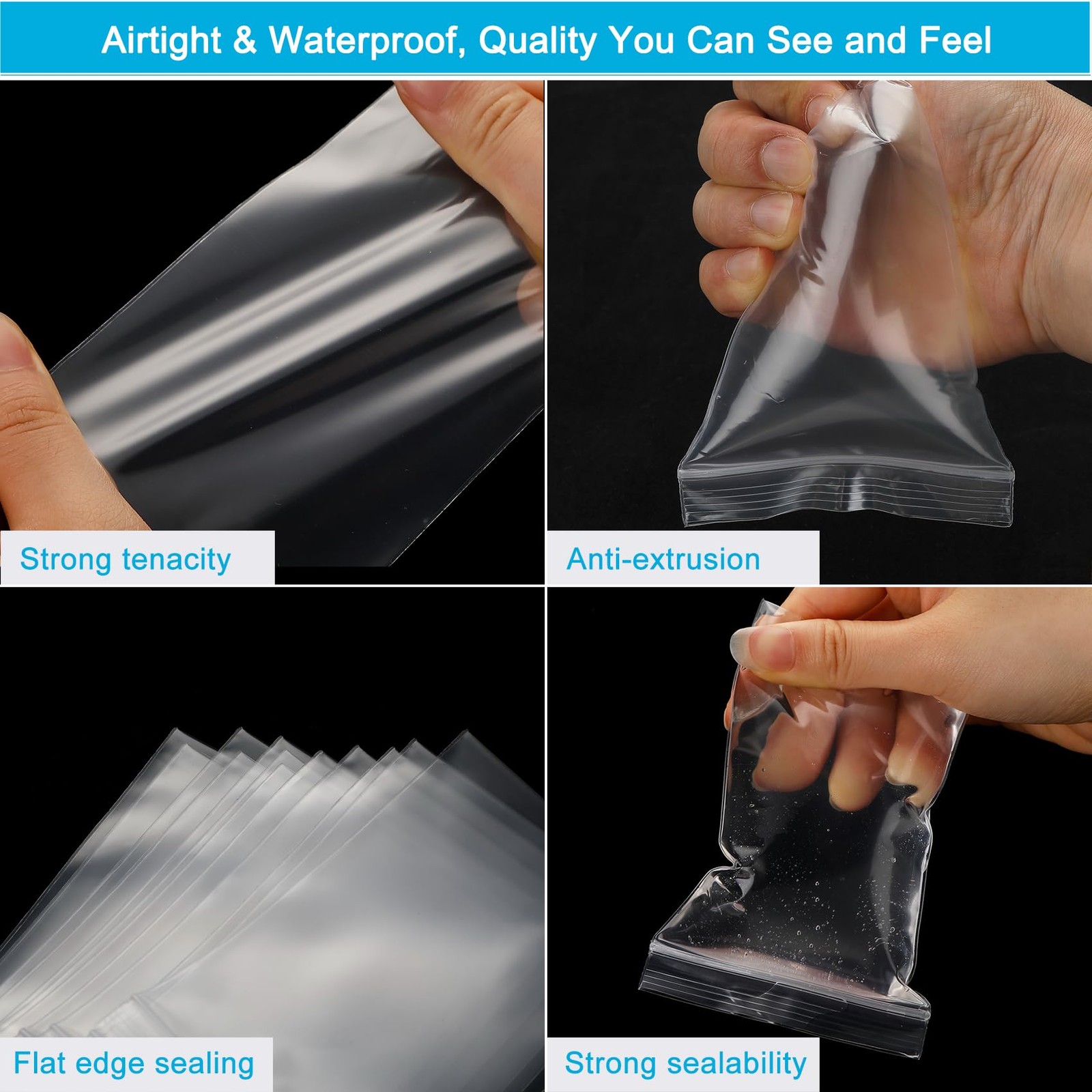 1.5x 1.5, Pack of 100 2 mil Thick Clear Plastic Reclosable Zip Poly Bags