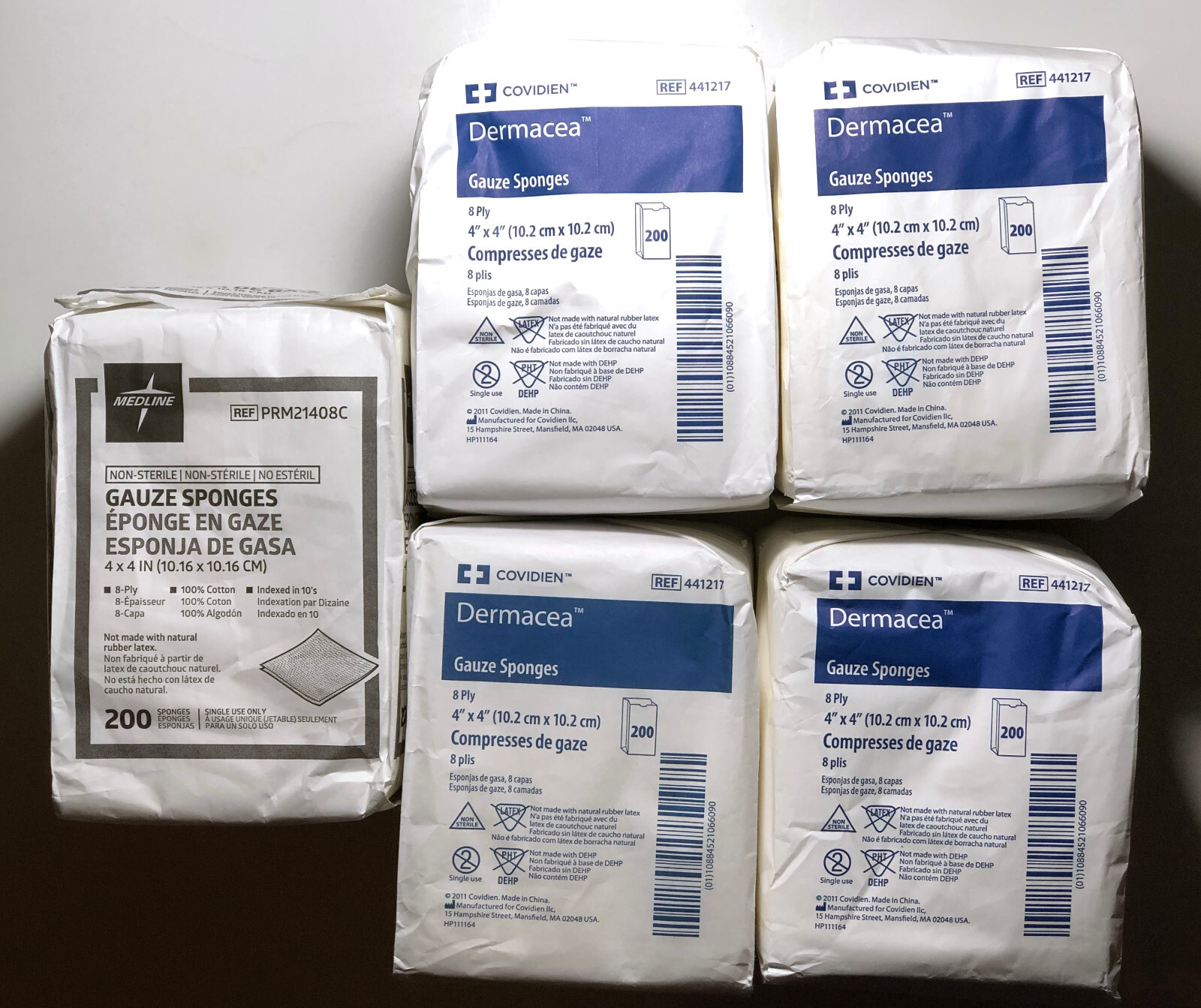 Lot Of 5 – 8 Ply Sterile Gauze Sponge 4″ x 4″ (ref 441217) 5 x 200 = 1000 Total