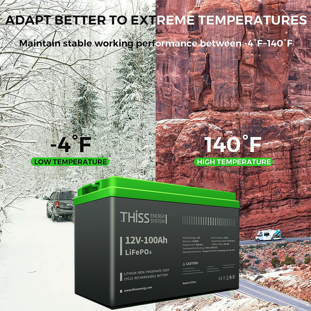 100Ah LiFePO4 Deep Cycle 12V Lithium Ion Battery For Solar RV Boat Off-Grid Cart