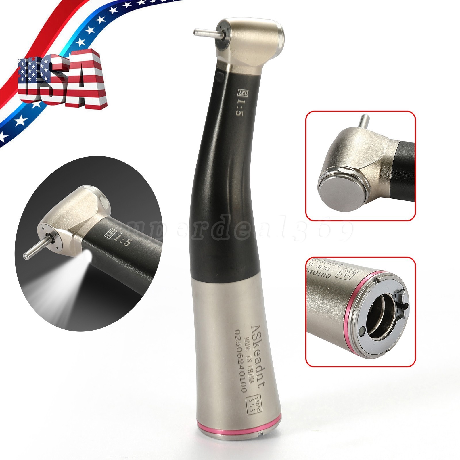 1:5 ratio Dental Fiber Optic LED Contra Angle Handpiece Inner 4 Spray /Rotor