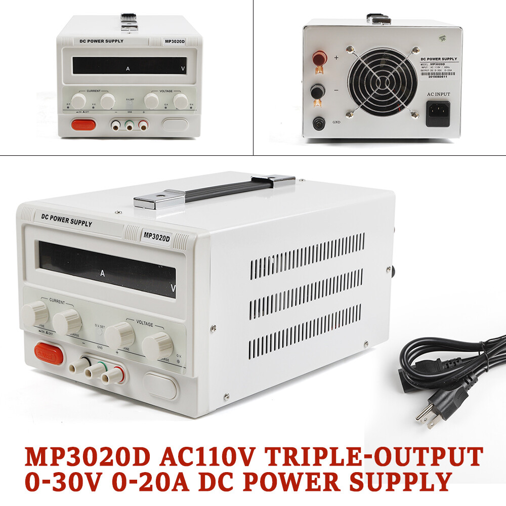 0-30V 0-20A DC Lab Power Supply Regulated 60Hz AC 110V Portable Adjustable+ Line