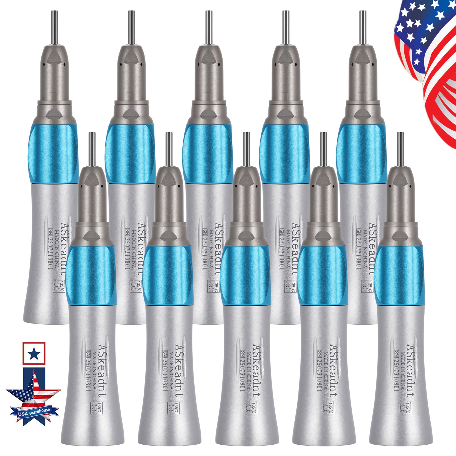 10pcs ASkeadnt Dental Slow Low Speed Straight Nosecone Handpiece Fit NSK HP Bur