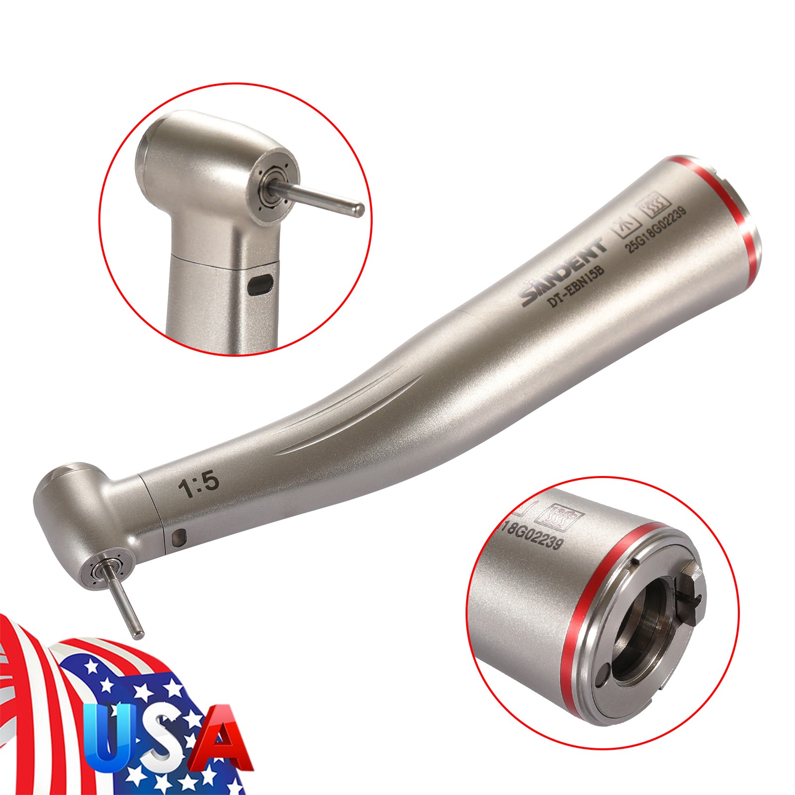 SANDENT 1:5 Increasing Fiber Optic LED Electric Contra Angle Handpiece Turbine