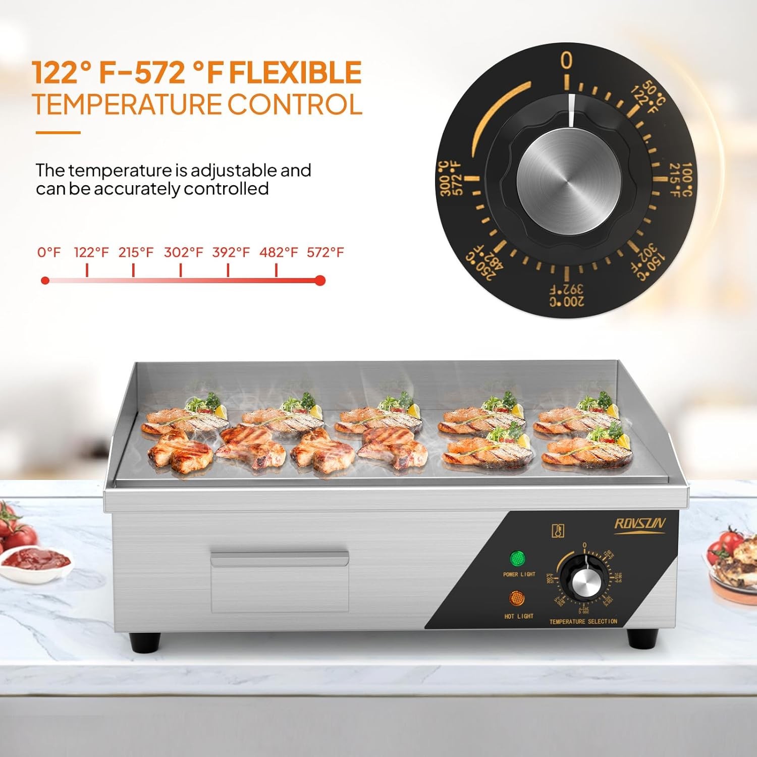 ROVSUN 22″ Commercial Electric Griddle 1600W Countertop Flat Top Grill 122℉-572℉