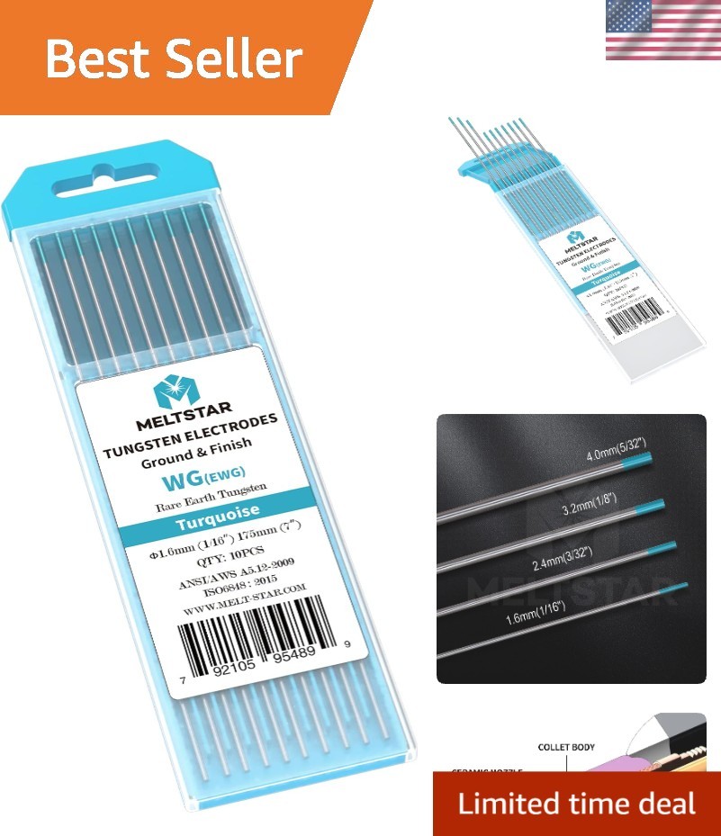 Advanced 1/16” x 7” Composite Tungsten Electrodes – 10-Pack, AWS Compliant