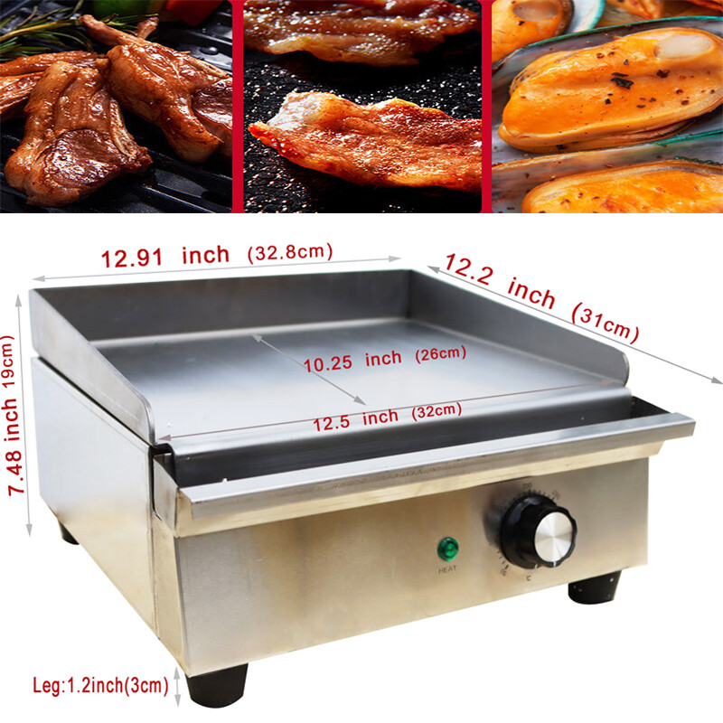 Electric Countertop Griddle 1.2KW Restaurant Kitchen Flat Top Grill BBQ Cooker