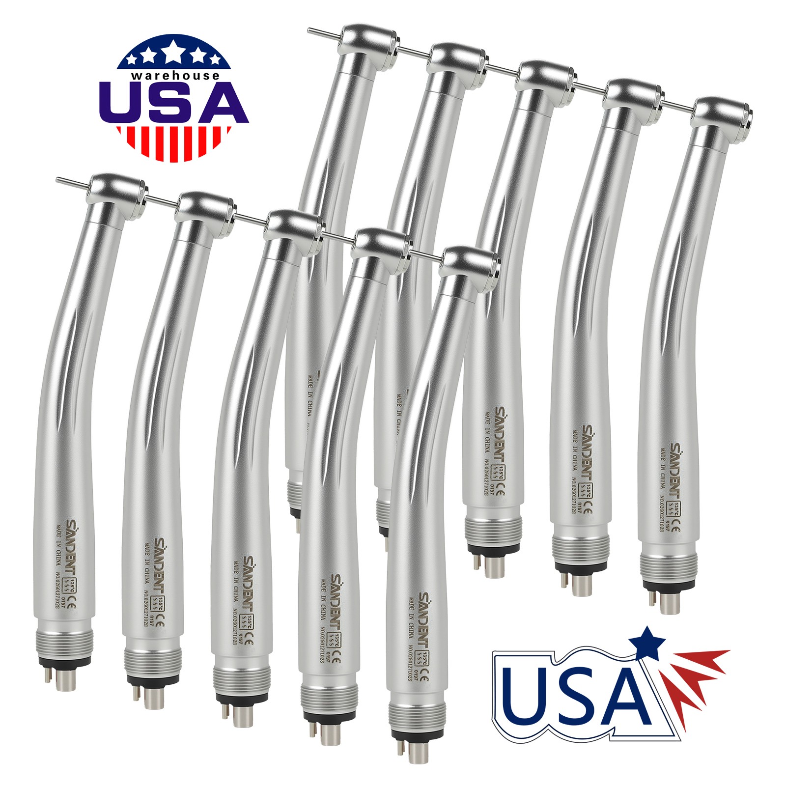 10 SANDENT NSK Style Dental High Speed Handpiece Push Button Standard 4 Hole M4