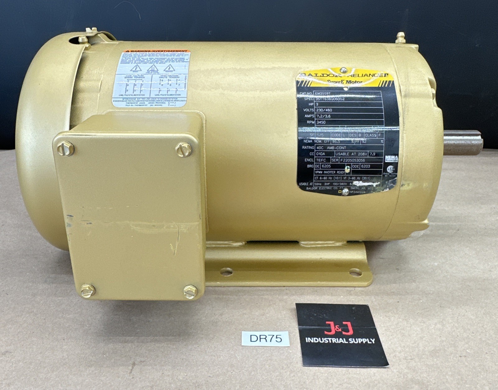 ABB Baldor EM3559T 3-Phase Super-E Motor 3Hp 230/460V 60Hz 3450RPM 143T Frame