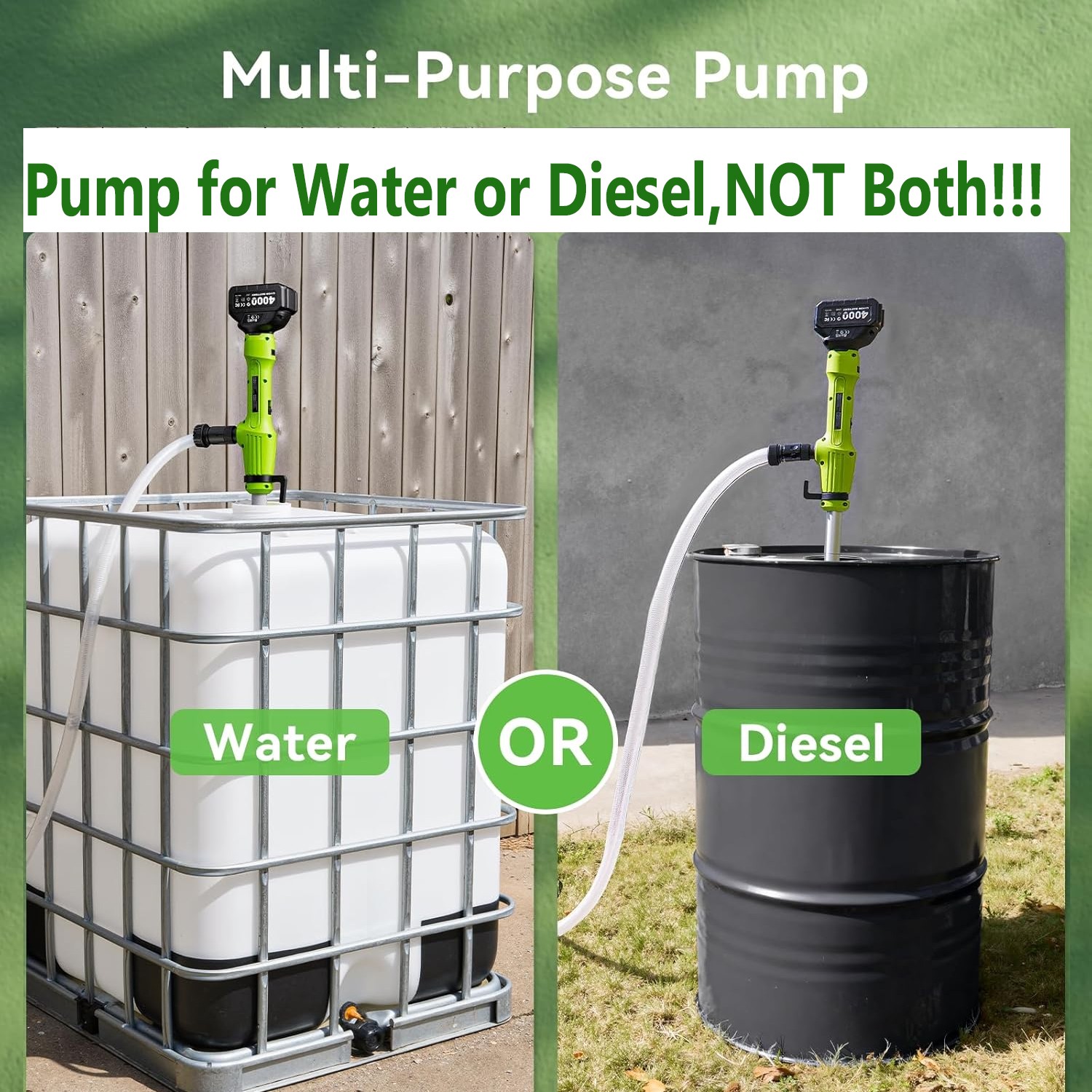 Taskstar 720GPH Cordless Stick Transfer Pump fr Water/Diesel 16FT LiftHead 2*4.0