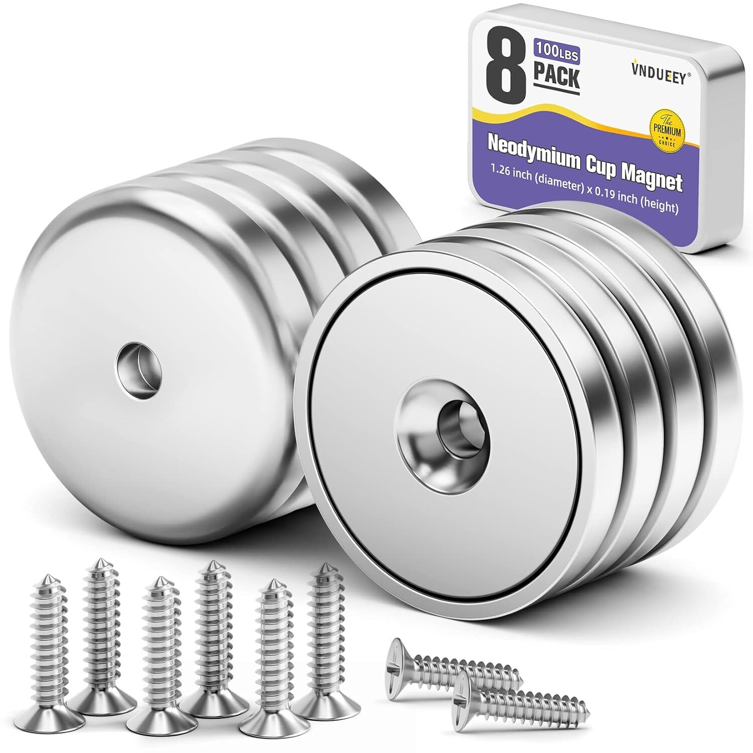 8Pack round Base Cup Magnet 100LBS Strong Rare Earth Magnet Heavy Duty