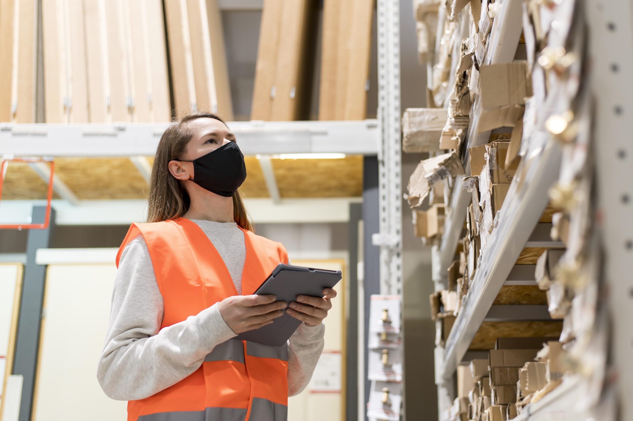 Woman wearing mask at work